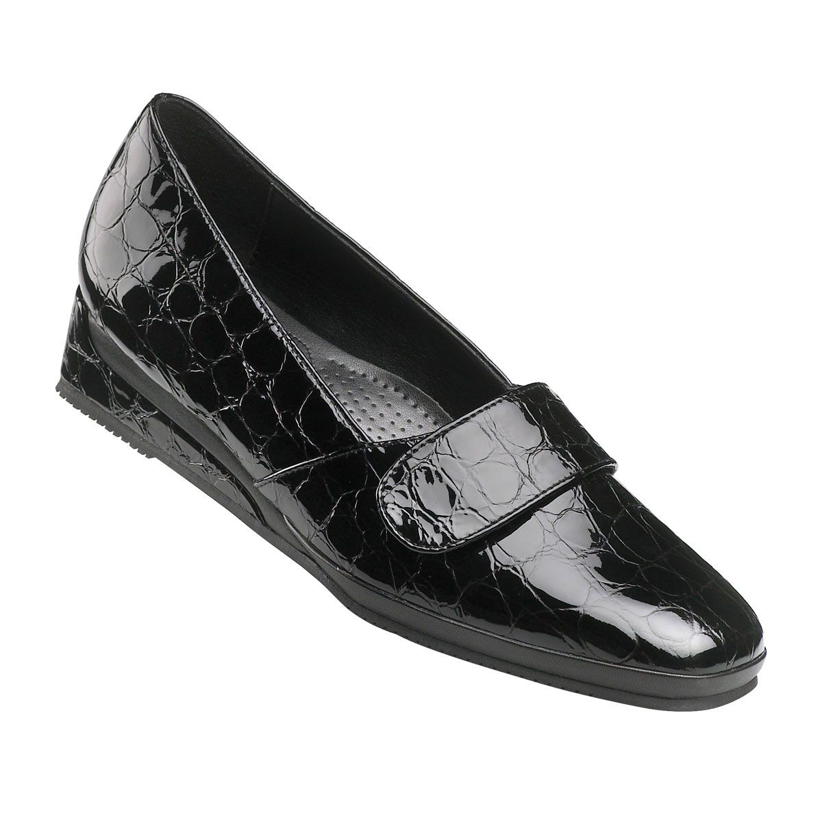 Van Dal Shoes Eyre Wide Fitting Wedges in Black Patent Croc