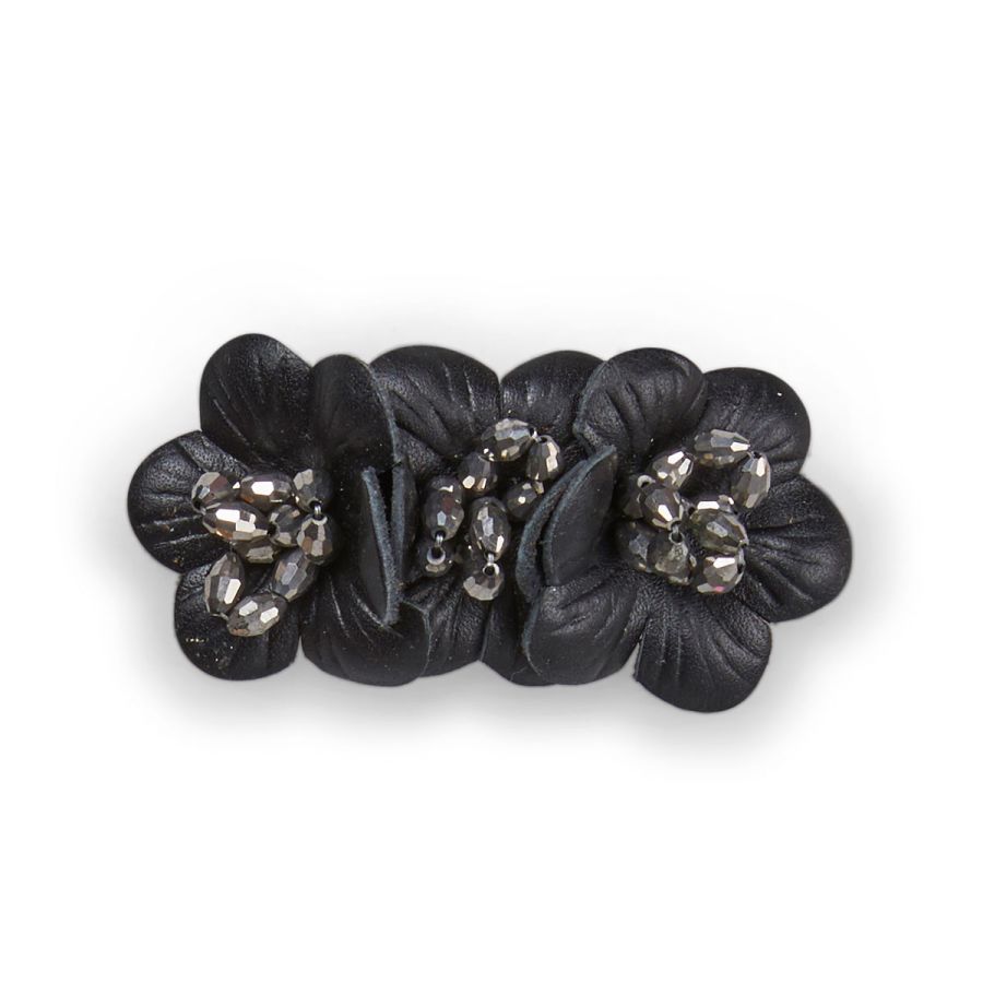 Flora - Black Leather / Silver Beads