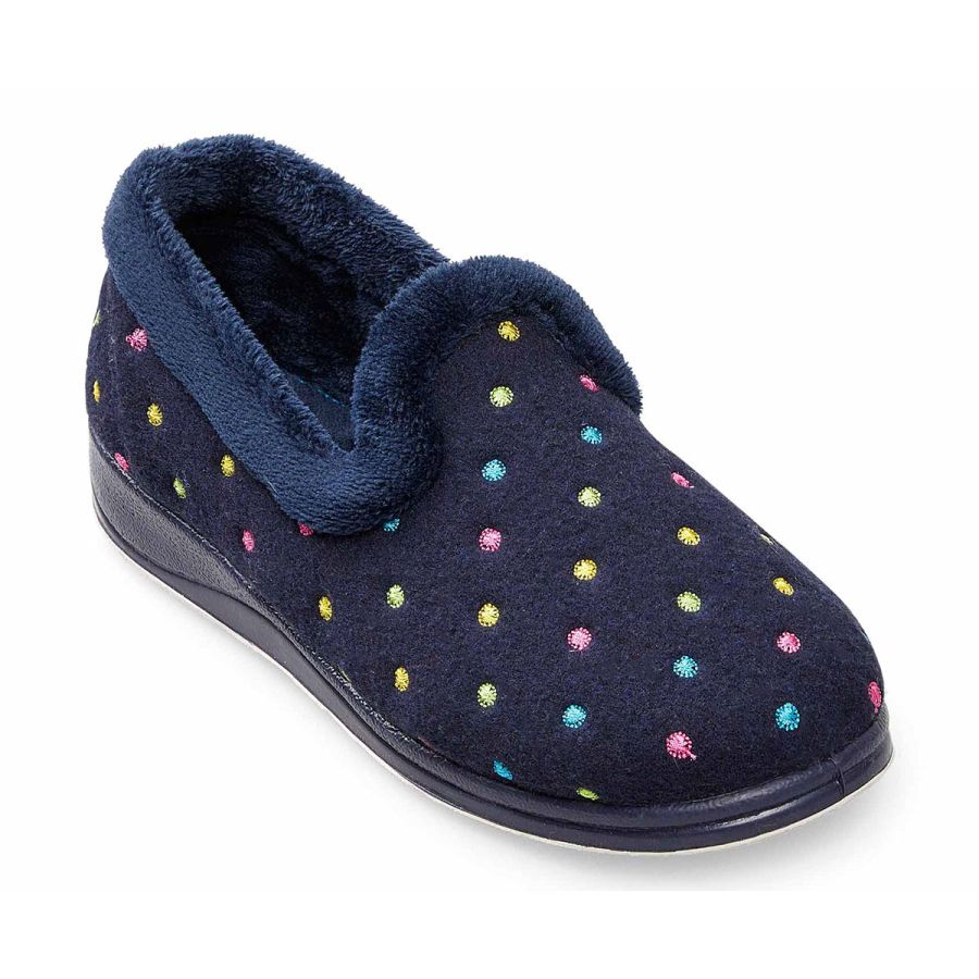 Padders Repose Slippers - Navy Polka