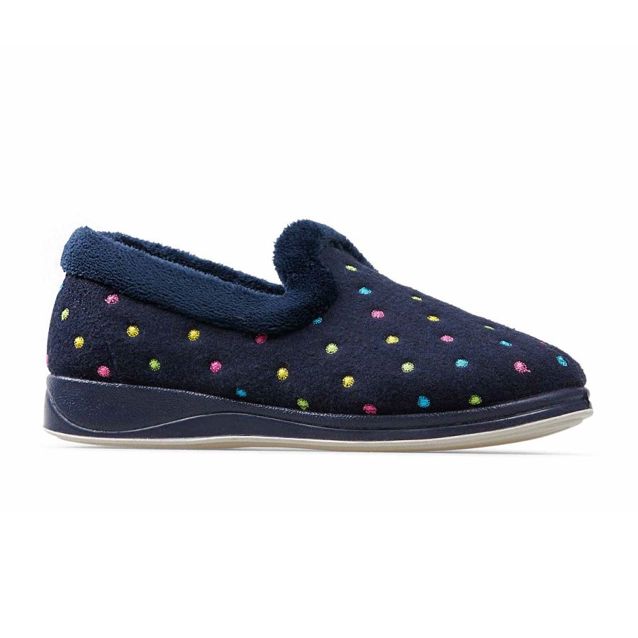 Padders Repose Slippers - Navy Polka